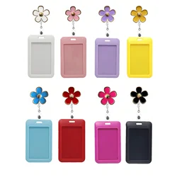 Cute Badge Holder Retractable Badge Clip Colorful Flower badge Reel with ID Card Holder for Nurse Office Hospital Supplies