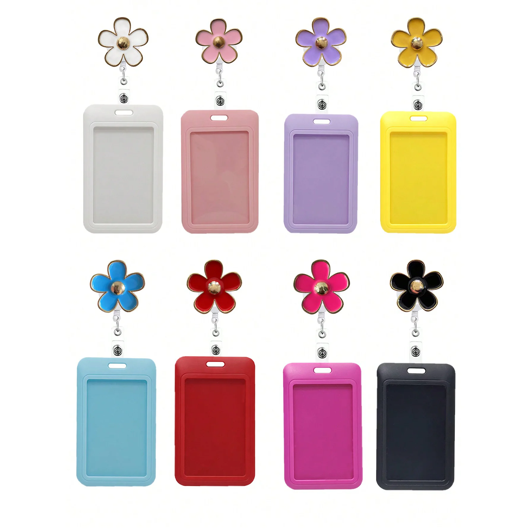 Cute Badge Holder Retractable Badge Clip Colorful Flower badge Reel with ID Card Holder for Nurse Office Hospital Supplies