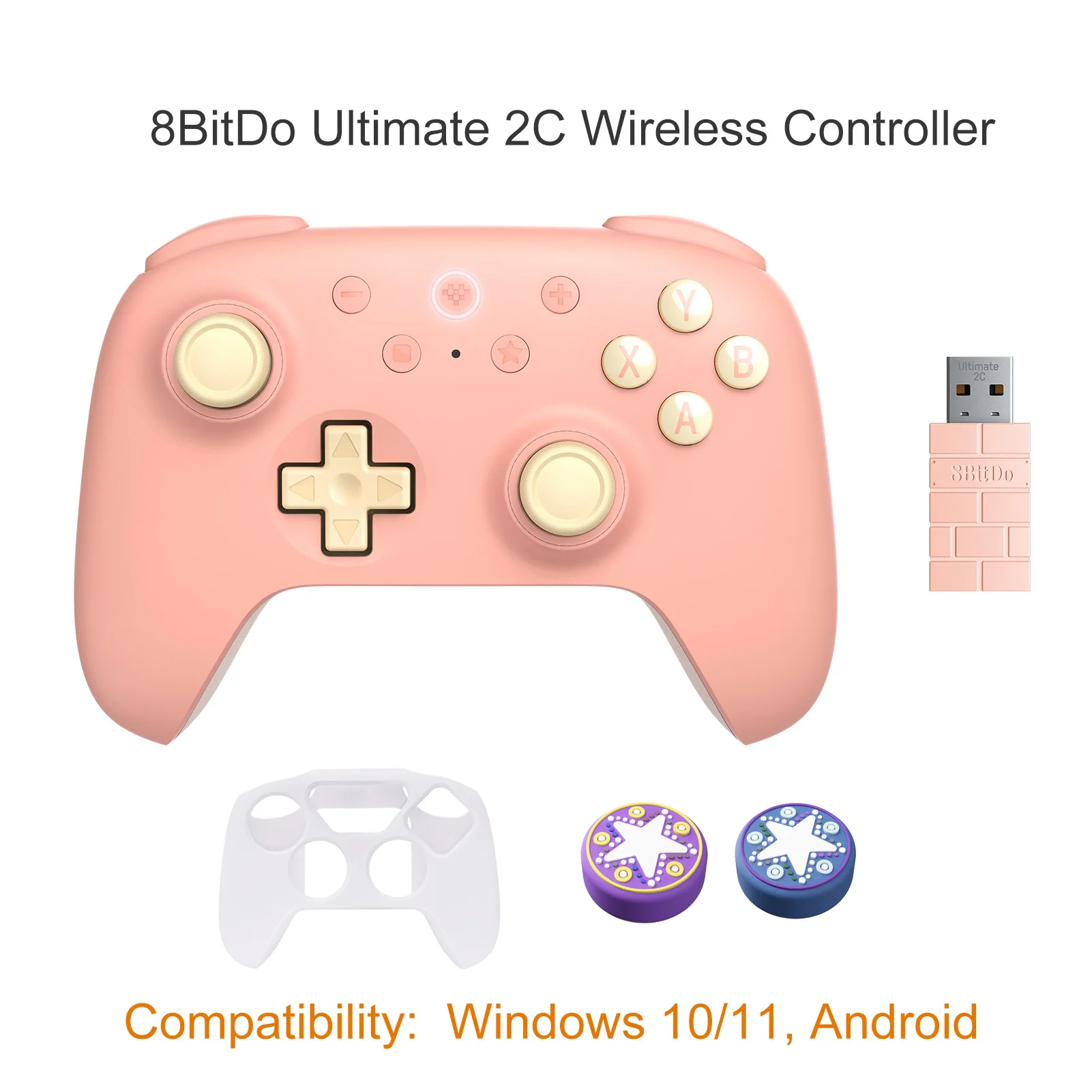 8BitDo Ultimate 2C draadloze gamingcontroller met Hall-effect-joystick voor Windows 10/11 Android-nieuwe transparante zwarte editie