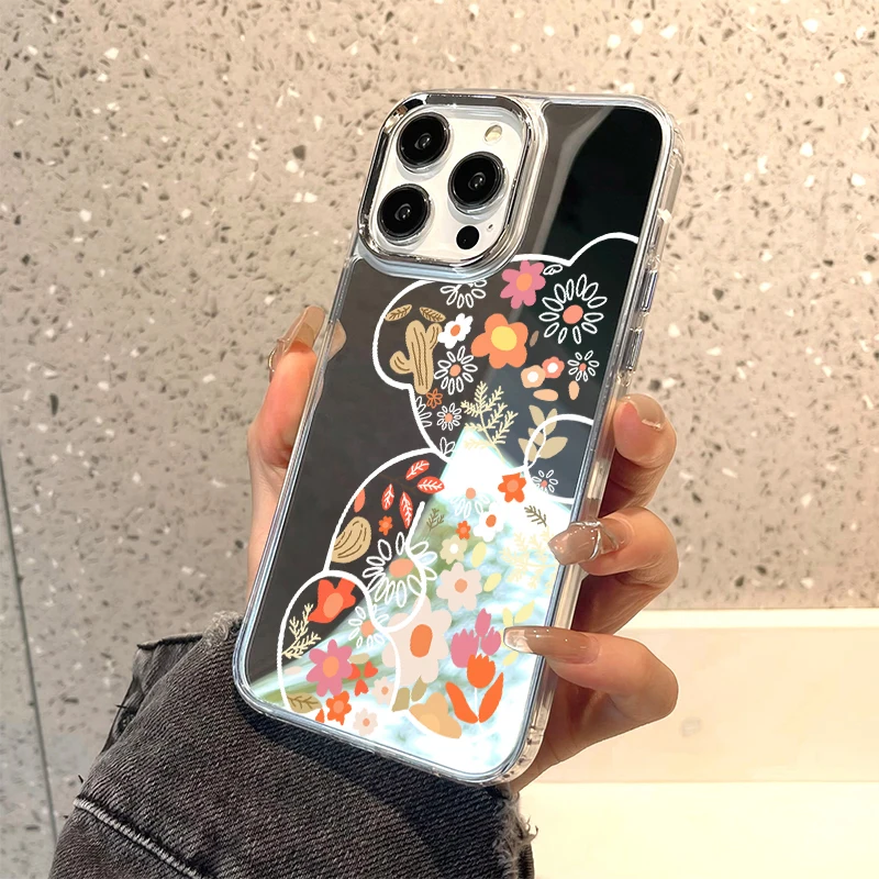 Custodia per specchio per il trucco per Iphone 11 13 14 12 Pro Max Iphone11 11 12 14 13 X XR XS Max Cover per telefono nera Cute Bear Mirror 14 13 Capa