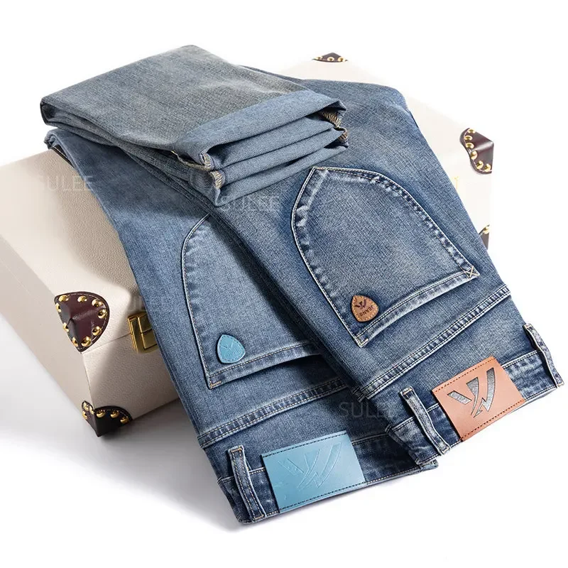 Autumn Nostalgic Casual Trousers  New Vintage Midweight Men's Fit Straight Cotton Stretch Denim Jeans Premium Clothing