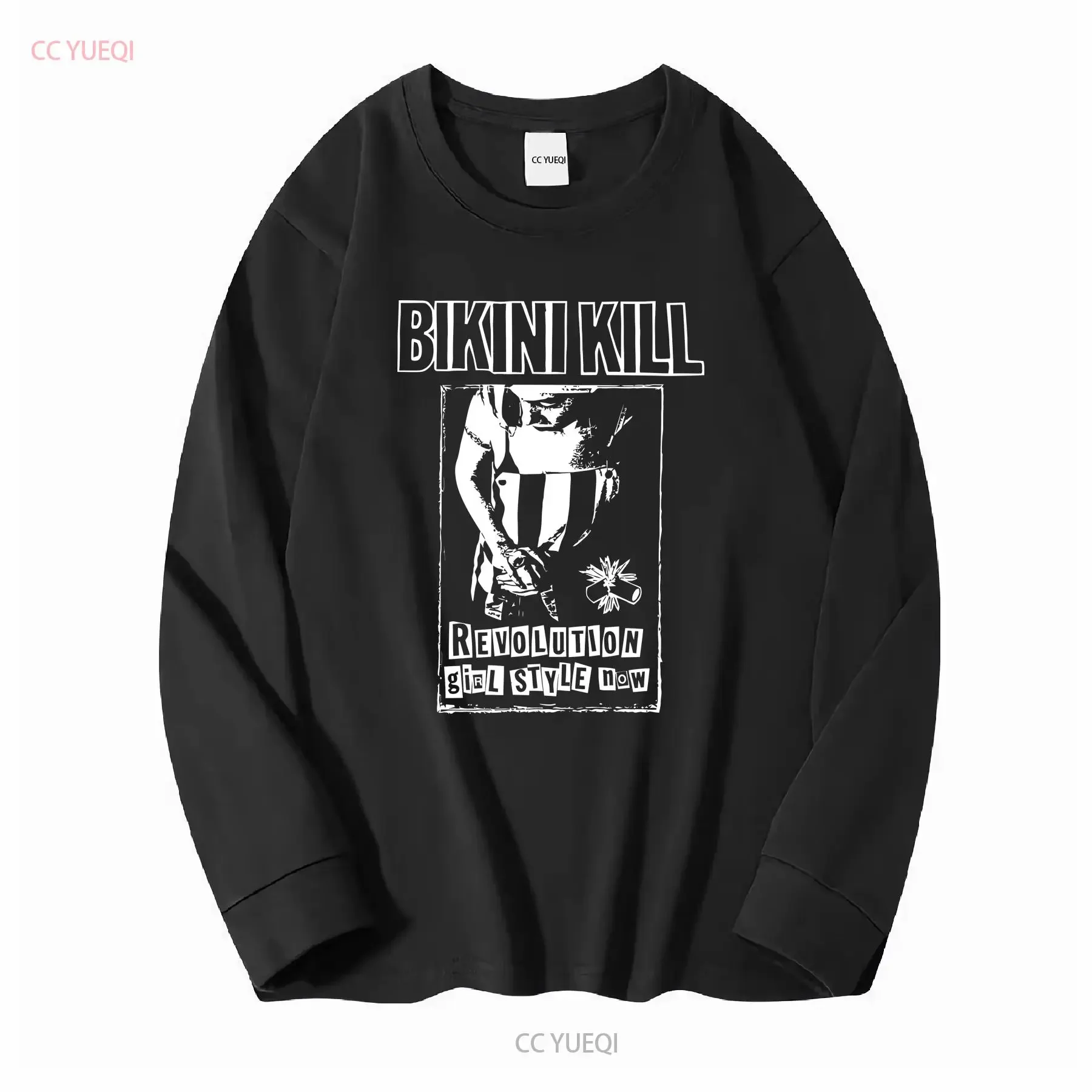 Bikini Kill T Shirt  Cotton Black Size S to 5XL NB1964 long sleeves vintage Washed Slightly fashion Versatile designer clothes