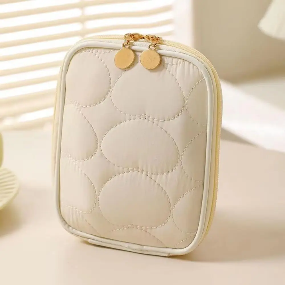 Delicate Portable Mini Storage Case Zipper Lightweight Cosmetic Pouch Heart-shaped Pattern Solid Color Makeup Organizer Travel