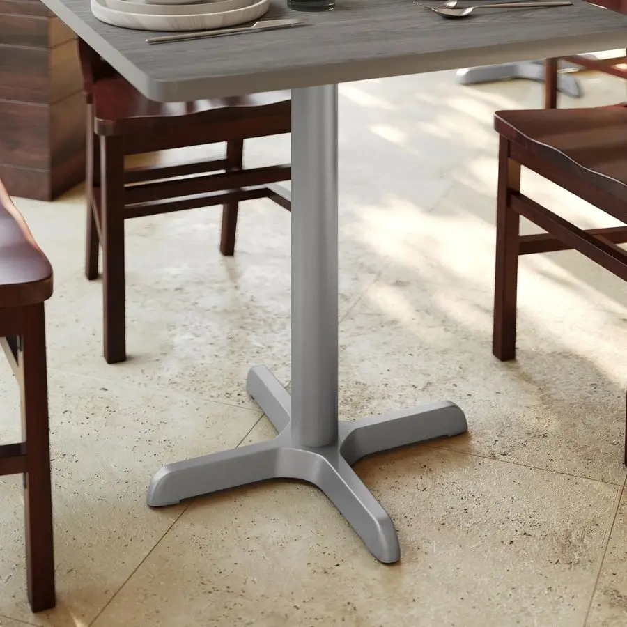 Beverly 22 x 22 Restaurant Table XBase with 3 Diameter Table Height Column, Commercial XBase Cast Iron Table Base, Silver