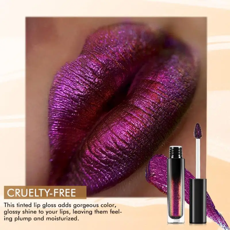 Glitter Lip Gloss Logo personalizzato trucco multicromo Lip Gloss Chameleon Pigment Duochrome Liquid Lipstick Vegan Metallic Lipgloss