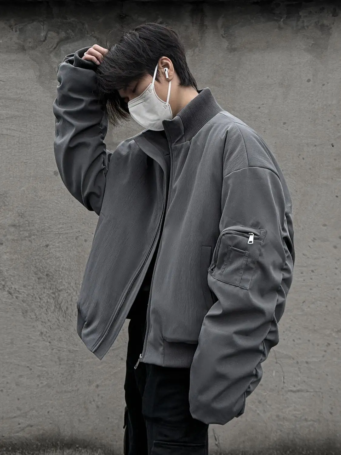 

Cleanfit American Sle MA Flight Jaet Cotton Workwear Men's Winter Thiened Long Sve Zipper Closure Geometric Pattern