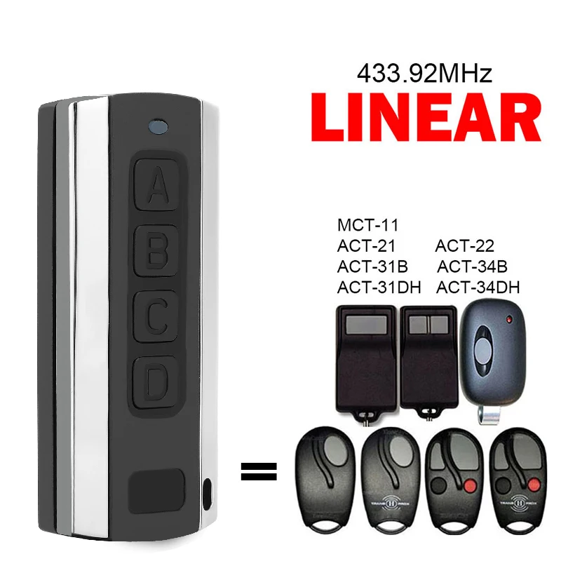 100% Clone LINEAR MAC-11 ACT 21 22 31B 34B 31DH 34DH Garage Door Remote Control Duplicator 433.92MHz Electric Door Controller