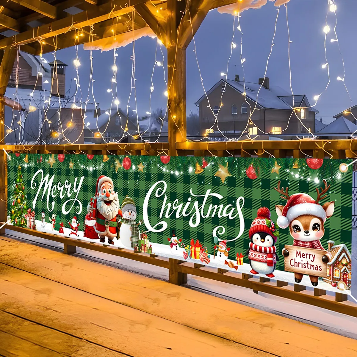 1pc Green Merry Christmas Banner Christmas Porch Door Sign for Xmas Home Party Holiday Decoration 2025 Gift New Year 2026