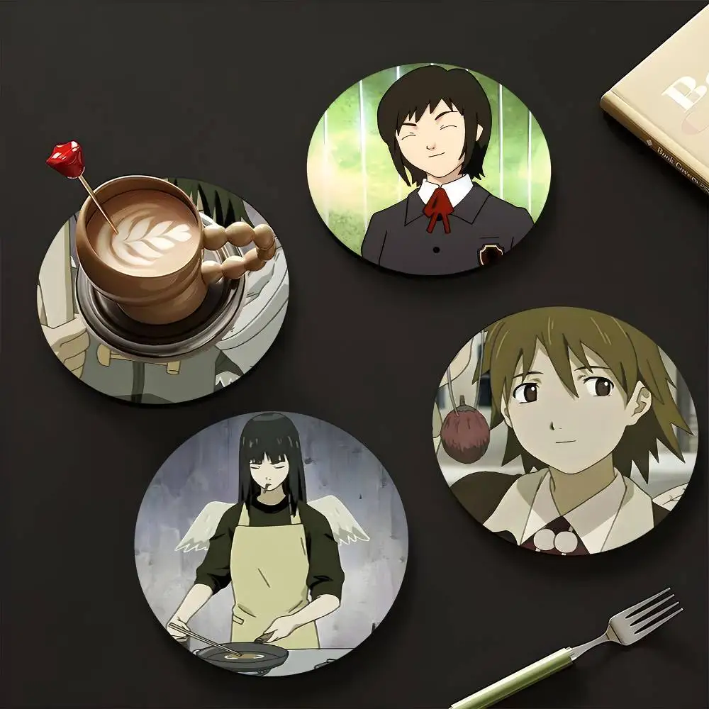 1pc Charcoal Feather Federation Wooden Coaster Colour Printing Cup Mat Home Desk Decoration Gifts
