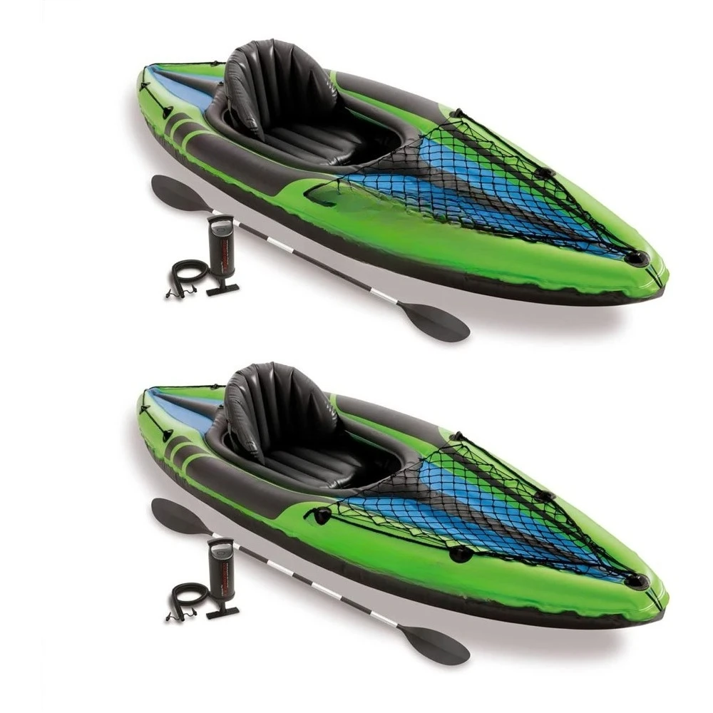 

Challenger K1 1 Person Durable Vinyl Streamline Sporty Kayak with Inflatable Seat and Backrest, Oar, Pump, Carrying Bag