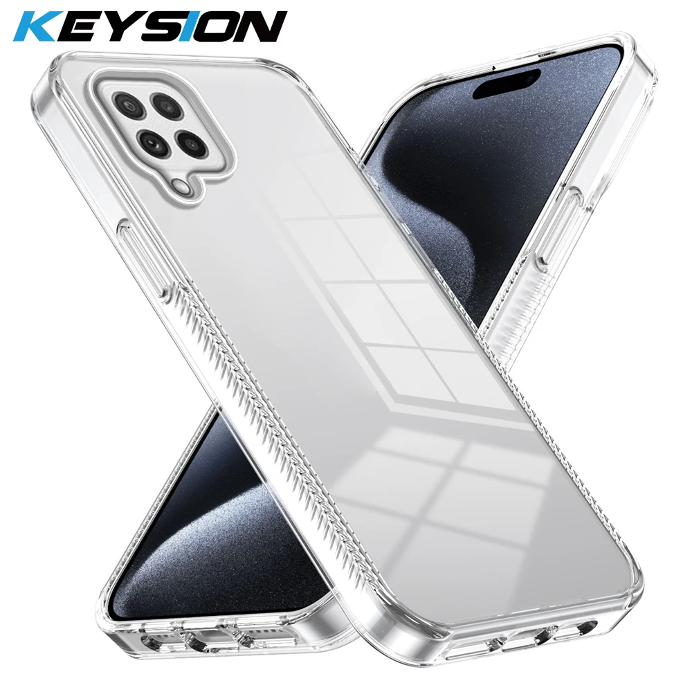 KEYSION Transparent Phone Case for Samsung A22 4G A22 S 5G A12 TPU+PC Anti-slip Clear Shockproof Phone Cover for Galaxy M12 M32