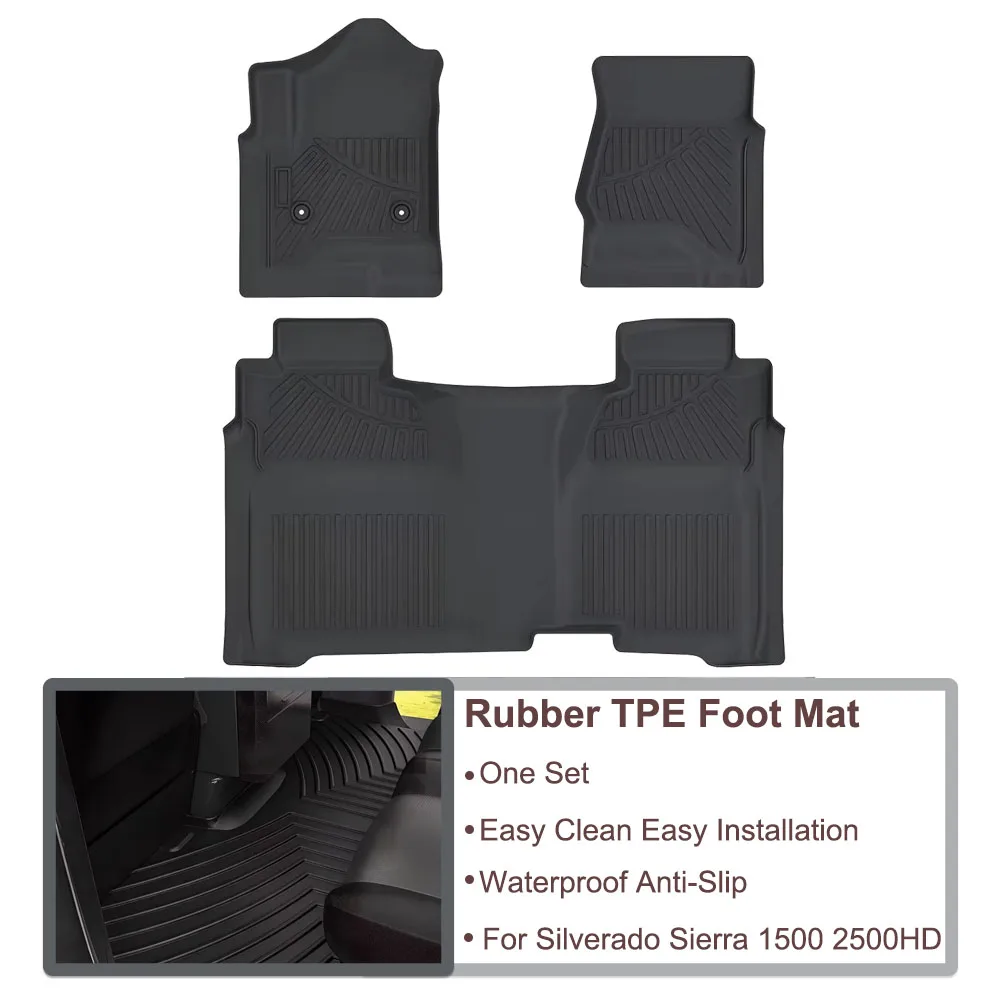 

For Silverado Sierra 1500 2500HD 3500HD 2015-2018 Crew Cab Foot Mat Rubber TPE Waterproof Floor Mats Car Interior Footboard Pad