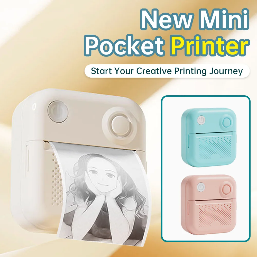 Mini Printer Portable Thermal Stickers Paper Inkless Wireless Bluetooth Label Printer For Cell Phone Home Printing Photo