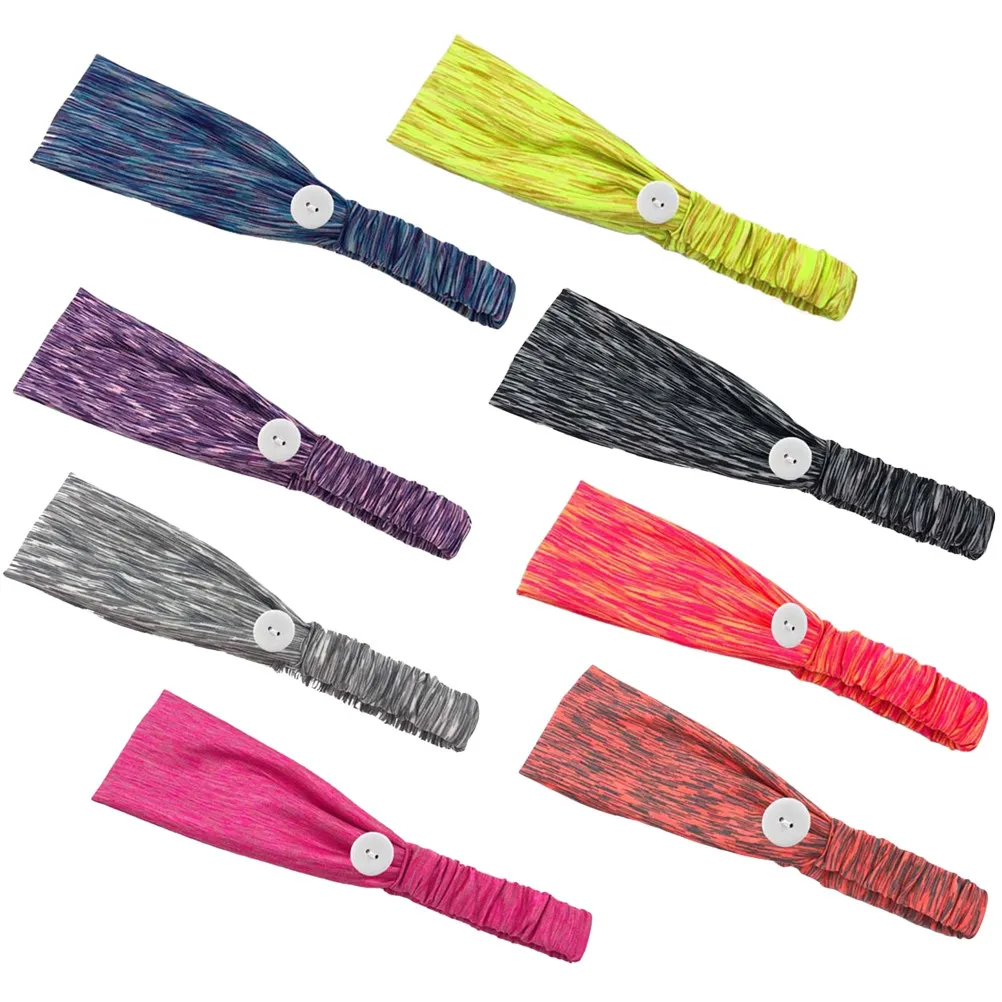 2Pcs Elastic Headband Breathable Soft Hair Band with Button for Nurses Doctors Mask Button Hairband Fitness Running