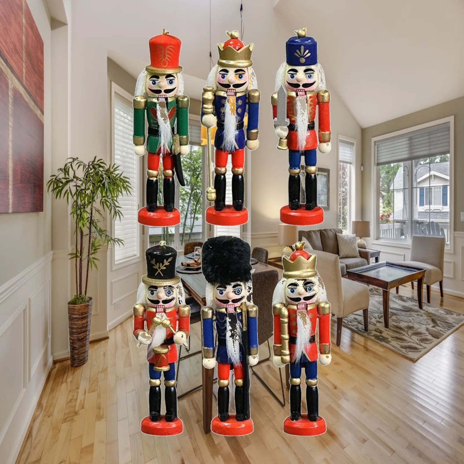 6 Pieces Wooden Nutcrackers Figures, Christmas Tree Hanger ,13cm Nutcracker Puppet, for gift