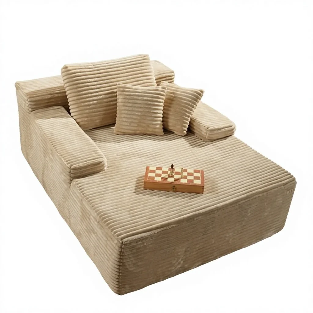

# Oversized Two Seat Chaise Lounge Chair Upholstered Cozy Corduroy Sleeper Sofa Bed Wide Armrests High-Density Foam Living Hotel
