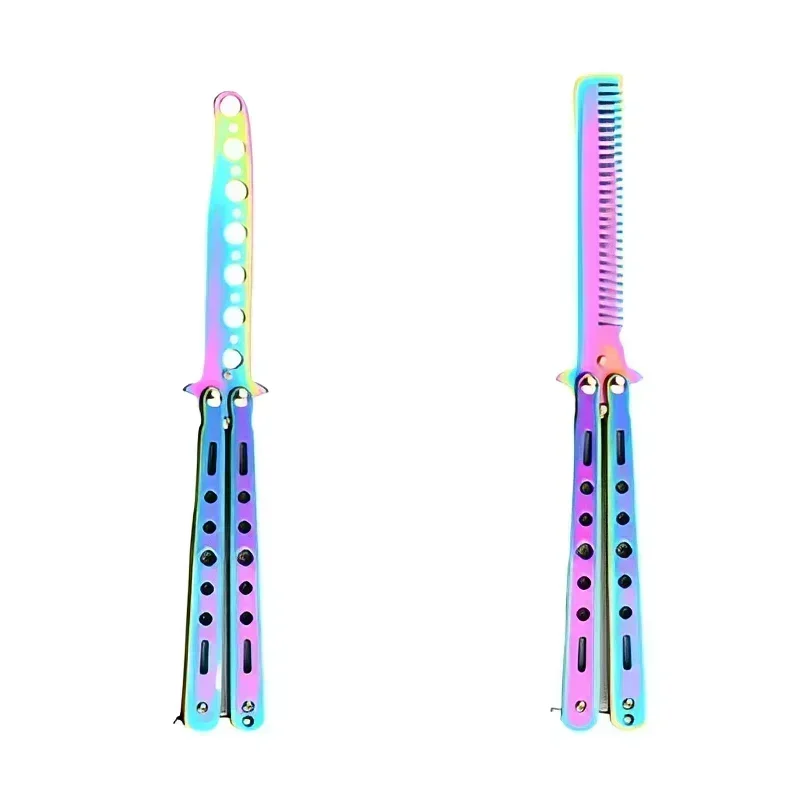 1pcs Foldable Comb Stainless Steel Practice Training Butterfly Knife Comb Beard Moustache Brushes Hairdressing Styling Tool