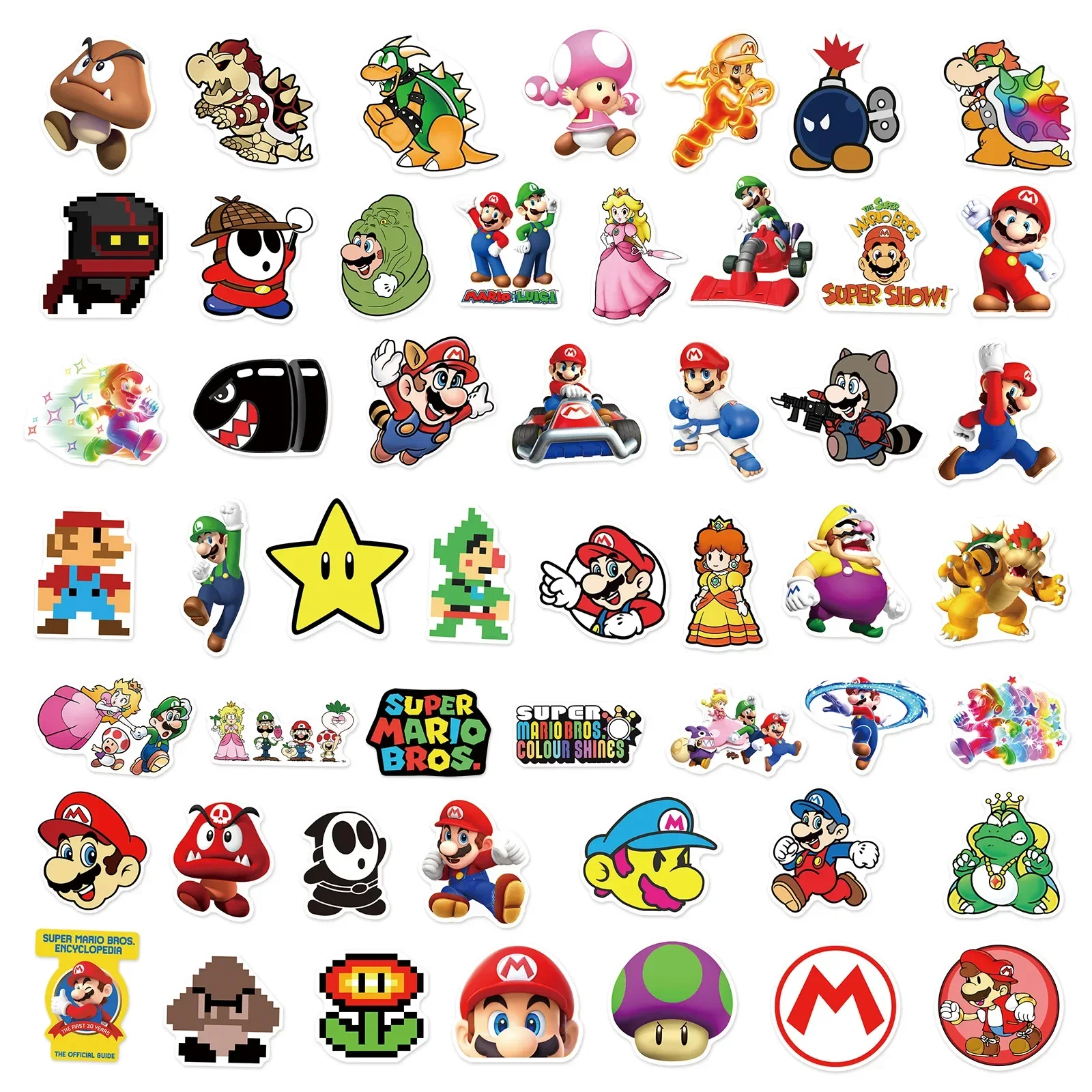 Pegatinas de dibujos animados de Super Mario para niños, adhesivos impermeables para ordenador portátil, cuaderno, álbum de recortes, nevera,