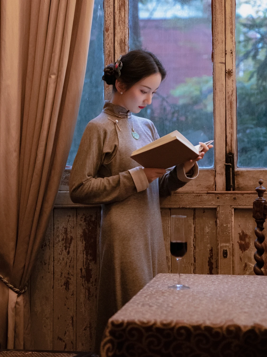 

Ele Трикотажное Ципао с длинными рукавами для похудения, эластичное китайское Sle в стиле ретро, Китайская мода, повседневная одежда с низким разрезом