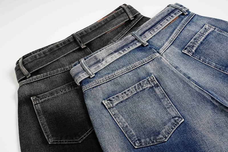 Herren Washed Denim Culottes Baggy Wide Leg Cropped Jeans mit abnehmbarem Gürtel Y2K Streetwear Oversized Distressed Jeans-Shorts – Detail 8