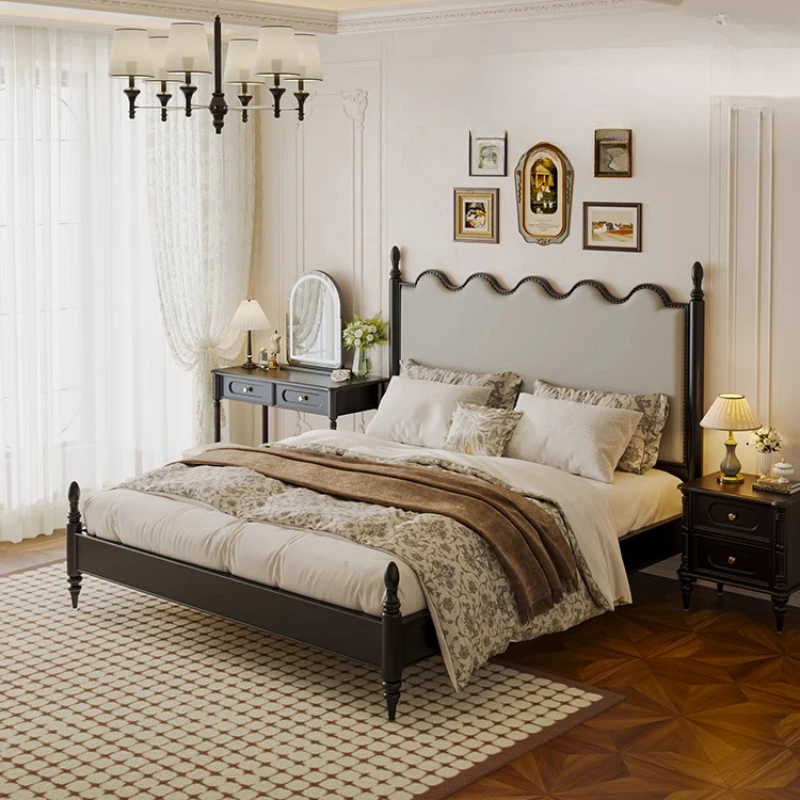 

American retro solid wood bed 1.5 French black Windsor bed