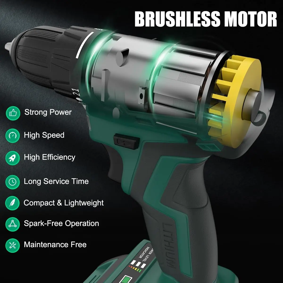 20V Cordless Drill, Brushless Power Drill Set With 2 Batteries And Charger,3/8-Inch Chuck Electric Drill Driver,22 Torque