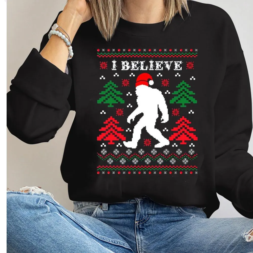 Christmas City Shirts I Believe Sasquatch Big Foot Ugly Funny X-mas Holiday Christmas Crewneck Sweatshirt New in Sweatshirts Top