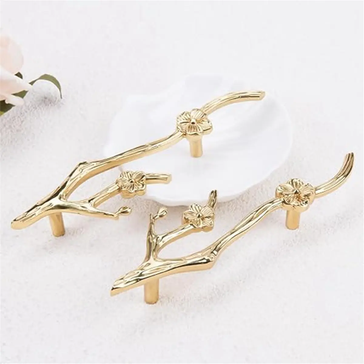 Branch Shape Drawer Pulls Brass European Kitchen Cabinet Handles Retro Gold Flower Door Handle Decorate Furniture Left