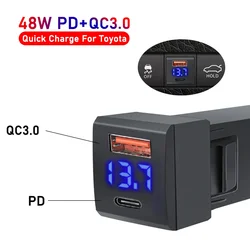 PD 48W USB C QC3.0 Port Car Charger 12/24V Voltmeter LED Waterproof Power Adapter For Toyota Quick Charging Car Accessories