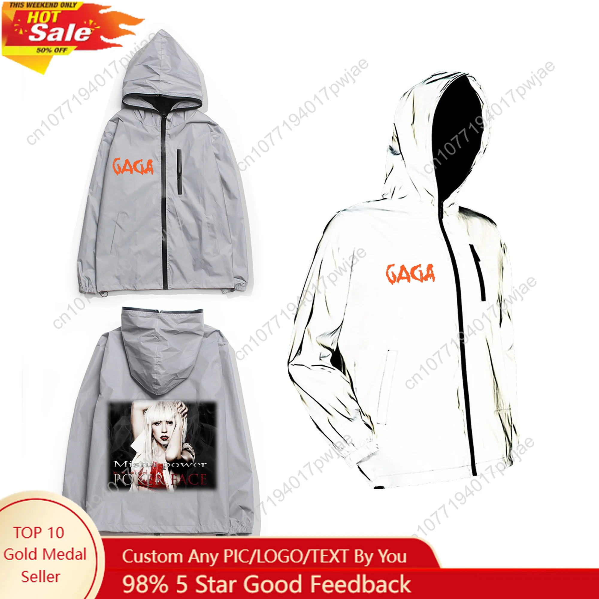 

Светоотражающая куртка Lady Gaga Singer, мужское и женское пальто, ветровка с капюшоном, куртки с карманами для бега, походная толстовка на молнии по индивидуальному заказу