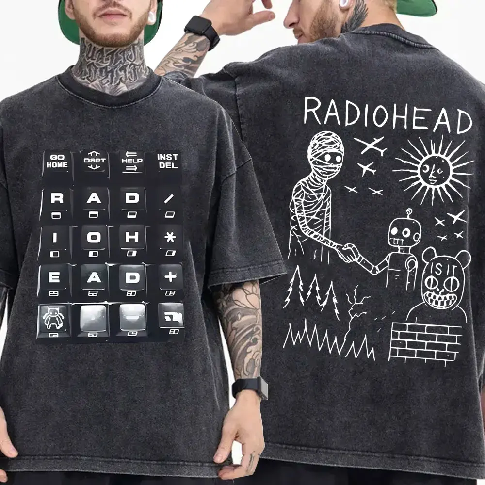 

Hot Sale New Washed Vintage Radiohead 2025 Tour T Shirt Men Women Rock Fashion Cartoon Short Sleeve Men's Retro Cotton T-shirts