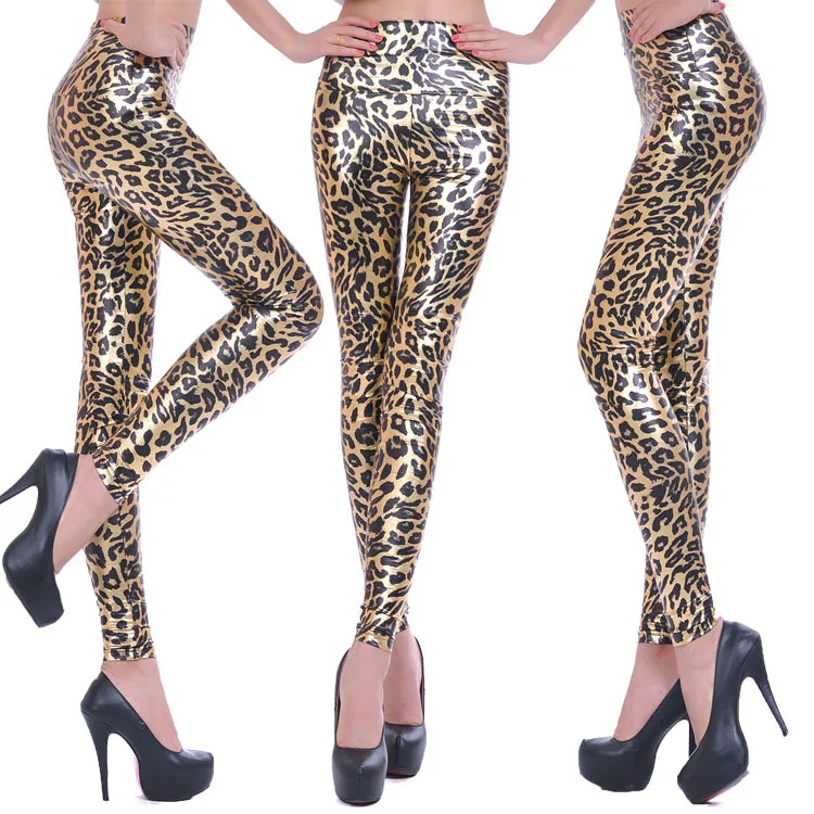 Woman\'s Leopard Open Crotch PU Leggings Fashion Sexy Hidden Zippers Hot Pants Erotic Outdoor Easy Crotchless Trousers Clubwear