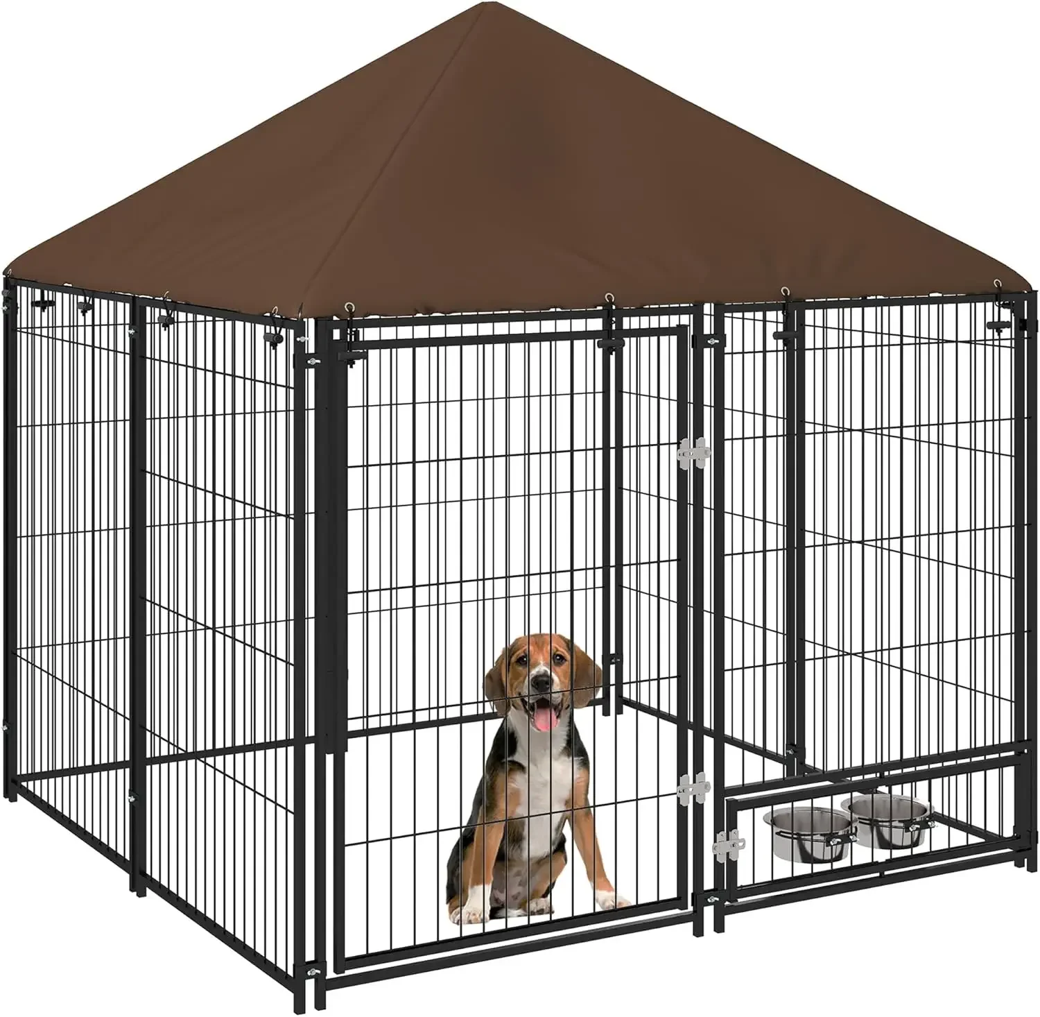 

Outside Dog Kennel, 4.6' x 4.6' x 5' Puppy Play Pen with Canopy, Garden Playpen Fence Crate Enclosure Cage Rotating Bowl, for Do