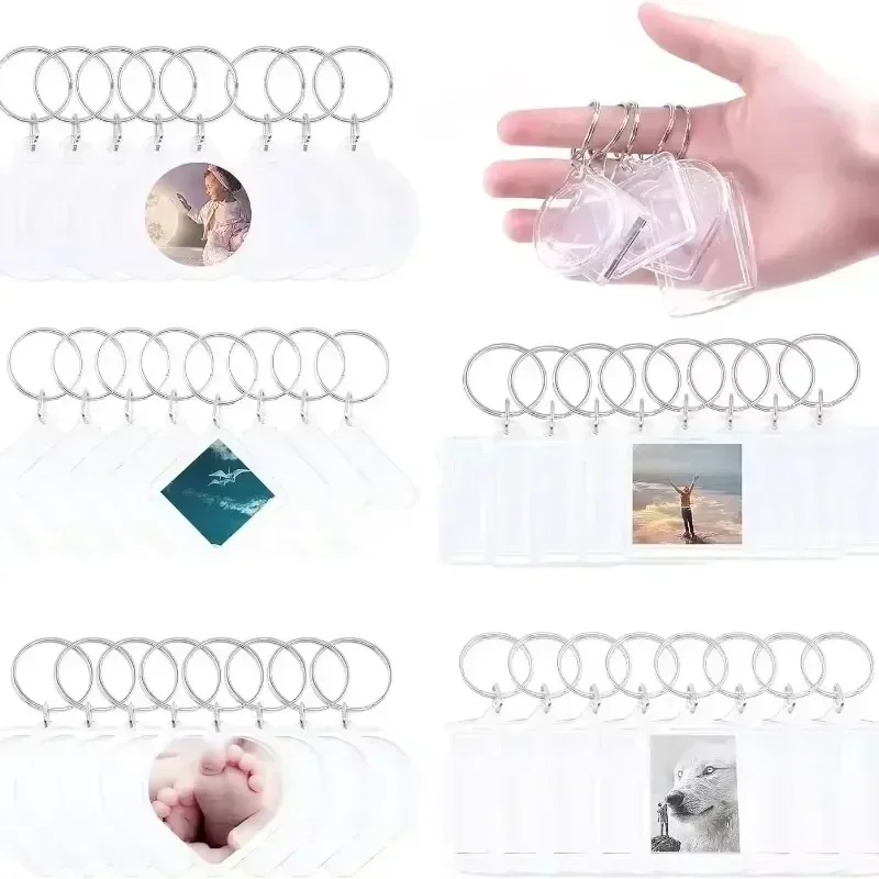 5/100pcs Transparent Rectangle Blank Acrylic Insert Keychain Photo Picture Frame Keyring Holder DIY Split Ring KeyChain Gifts