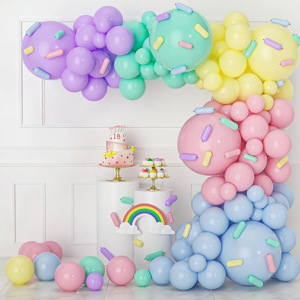 Pastel Balloon Garland Arch Kit 142pcs Macaron Rainbow Ice Cream Foil Balloons for Baby Shower Girls Birthday Party Decorations Pink Blue White