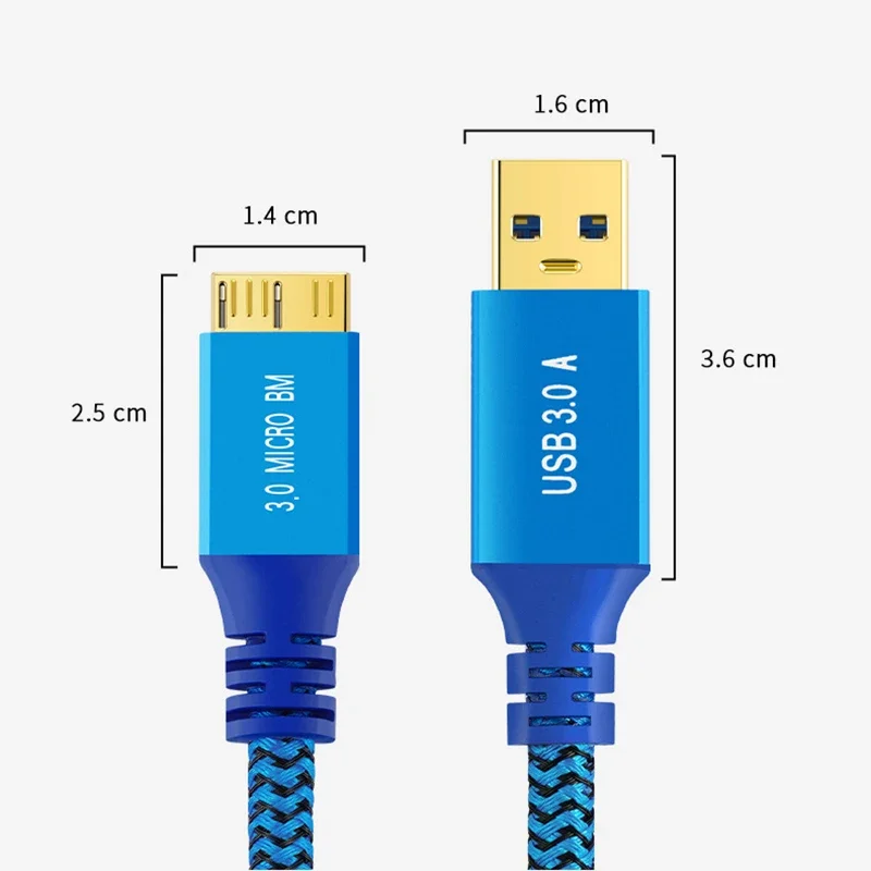 Right Angle Micro USB 3.0 Data Cable USB-A to Micro B Braid Cord Compatible with Samsung Galaxy S5 Note3 Phone Camera Hard Drive