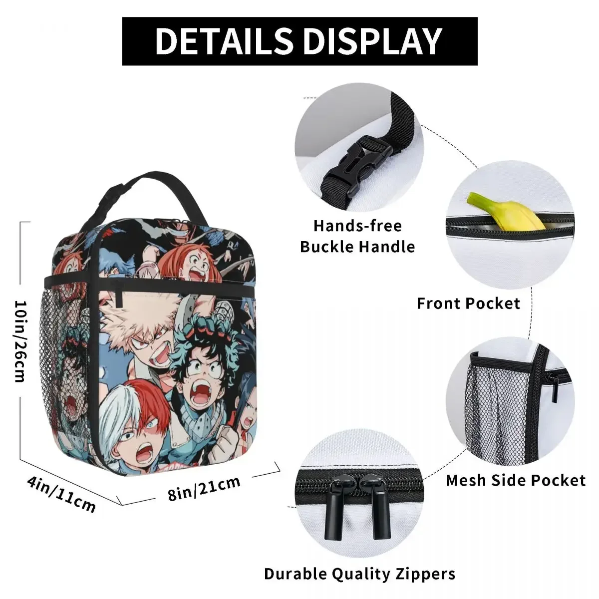 My Hero Academia Anime Manga Thermal Insulated Lunch Bags Women MHA All Might Portable Lunch Tote Picnic Multifunction Food Box