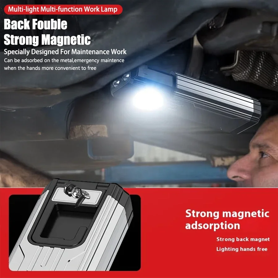 مصباح يدوي محمول عالي السطوع، قدرة تحمل فائقة الطول، من النوع C، مغناطيسي، خطاف، أوضاع إضاءة متعددة، خارجية، صيانة العمل، التخييم