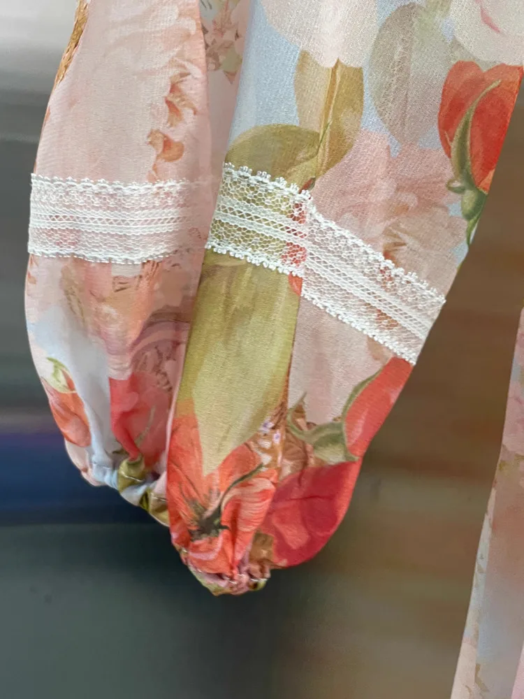 เดรสลายดอกคอวีสไตล์ค็อทเทจคอร์สำหรับผู้หญิง DFDG ปี 2025 แขนพองแต่งลูกไม้สไตล์วินเทจ เหมาะสำหรับใส่ในฤดูใบไม้ผลิ ฤดูร้อน งานปาร์ตี้ลำลอง