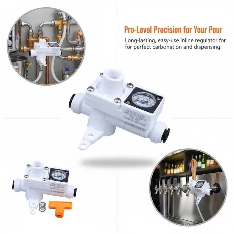 High Accuracy Duotight Inline Regulator 6.35mm 8mm 60psi Gauge for Home Beer Keg Line Draft System