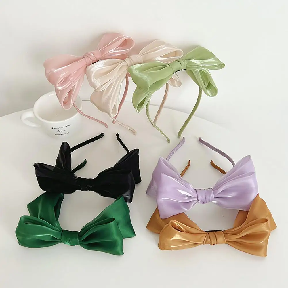 

Elastic Bright Silk Hair Hoop Soft Fabric Fairy Headband Girl Solid Color Bowknot Decor Thin Headband Hair Accessories 머리띠