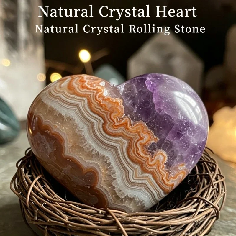 Home decor natural crystal raw stone, crystal heart jewelry, hot compress stone, amethyst, palm stone