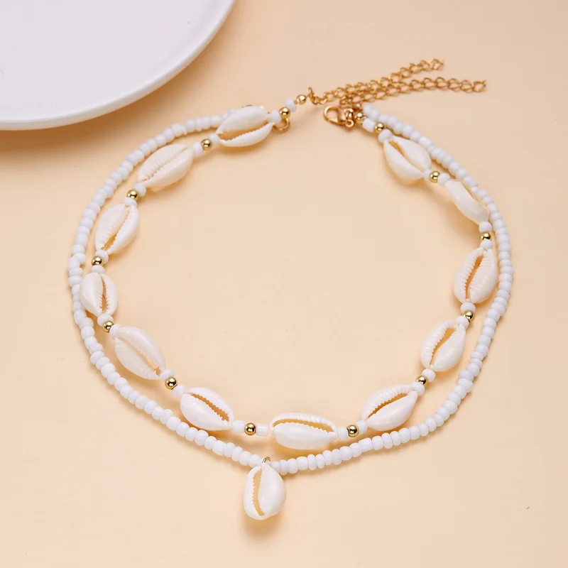 Simple Rice Beads Seashell Pendant Necklace for Women Colorful Handmade Jewelry Summer Beach Choker Neck Chain Gift Collar