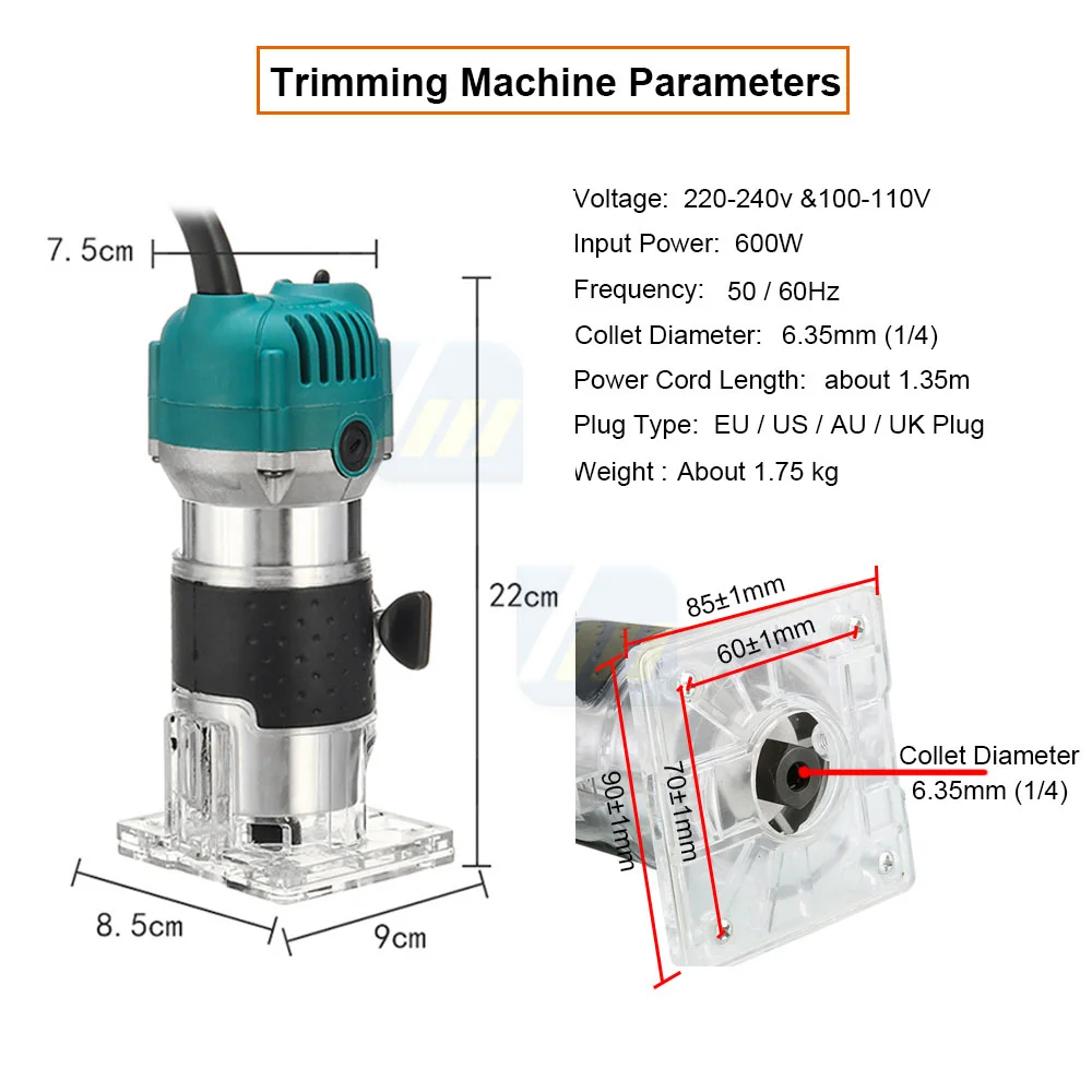 Enrutador de madera Manual para carpintería, recortadora eléctrica con máquinas de corte, Kit combinado de herramientas de carpintería, 800w,