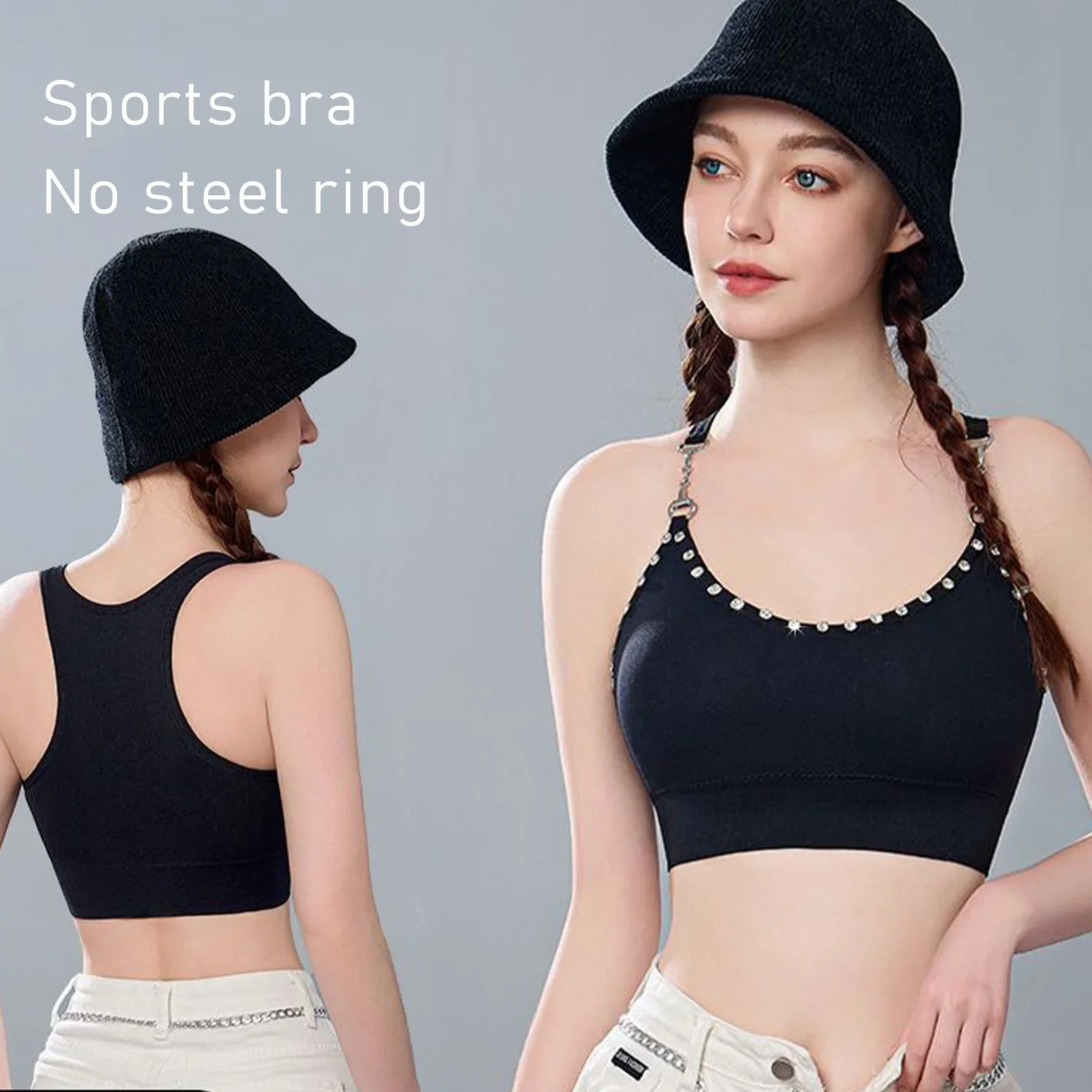 IUSIBRALEA New Sports Bra for Women Girls Suspenders Simplicity Chain-Shoulder Strap Tank Top Bra Breathable Underwear Vest