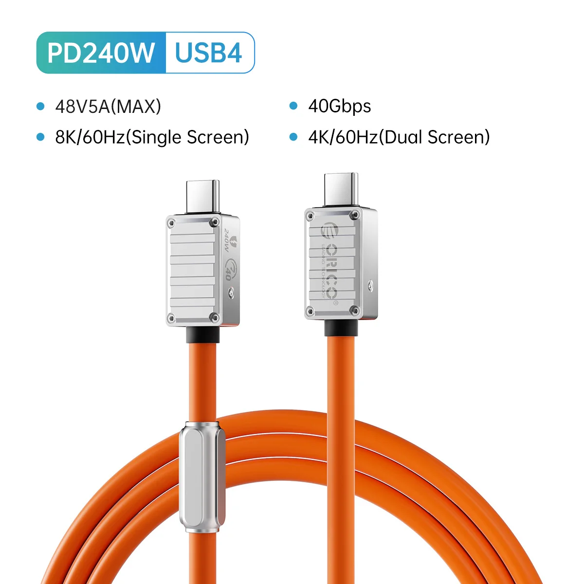 ORICO USB4-Kabel 240 W für Thunderbolt 4 PD3.1 Laden 40 Gbit/s Datenübertragungsvideo 8K@60 Hz Silikon für iPhone Mac eGPU Laptop