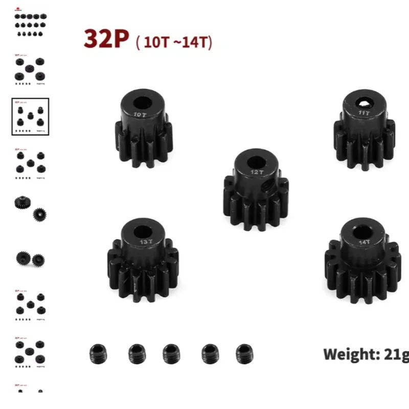 Pignone in acciaio temprato 32P 0,8 M con foro da 5 mm per ingranaggio motore per auto XRSRACING RC 13T - 20T