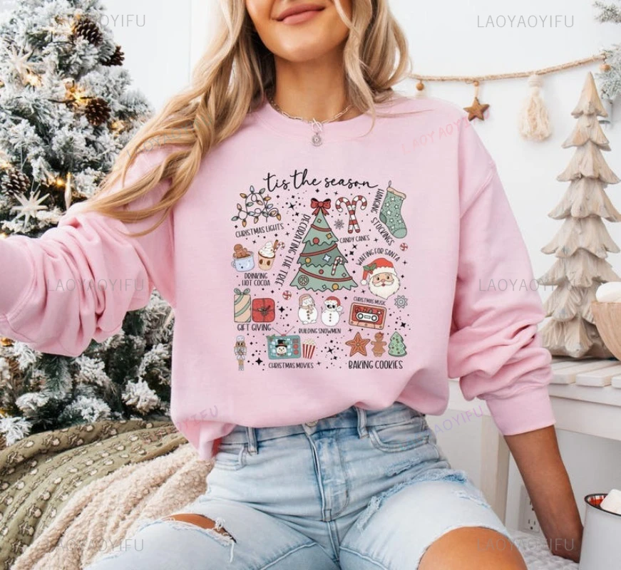 الرجعية تيس الموسم عيد الميلاد البلوز شجرة عيد الميلاد ثلج الزنجبيل سانتا هوديي عطلة البلوز المرأة هوديي البلوز