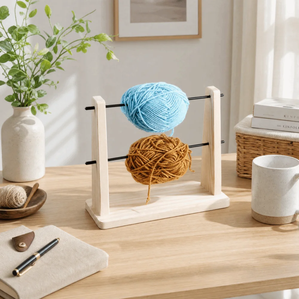

Solid Wood Wire Winding Rack Double Layer Rotating Spindle Winder Handmade Smooth Spindle Thread Ball Holder Knitting Projects
