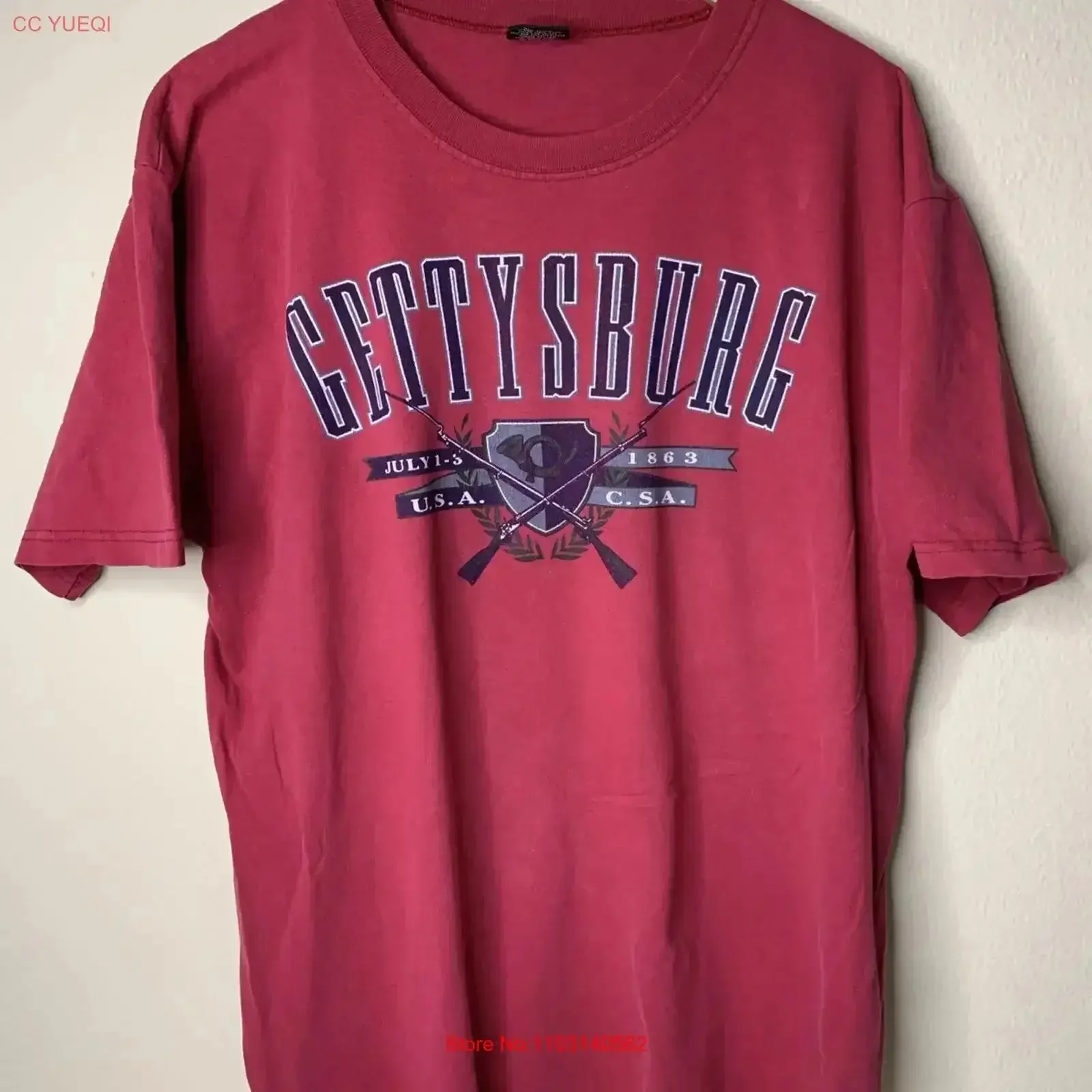Vintage Gettysburg MuskeT T Shirt Mens Sz L Tourist Travel Art 90s Washed Casual Breathable Comfortable fashion Stylish